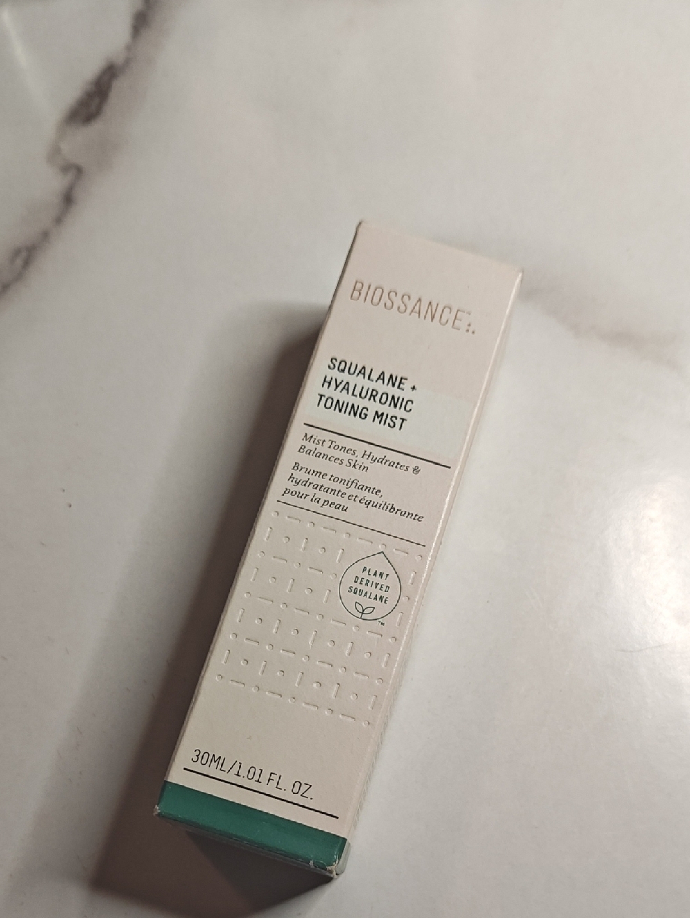 Biossance Squalane + Hyaluronic Toning Mist — White and Teal Accent